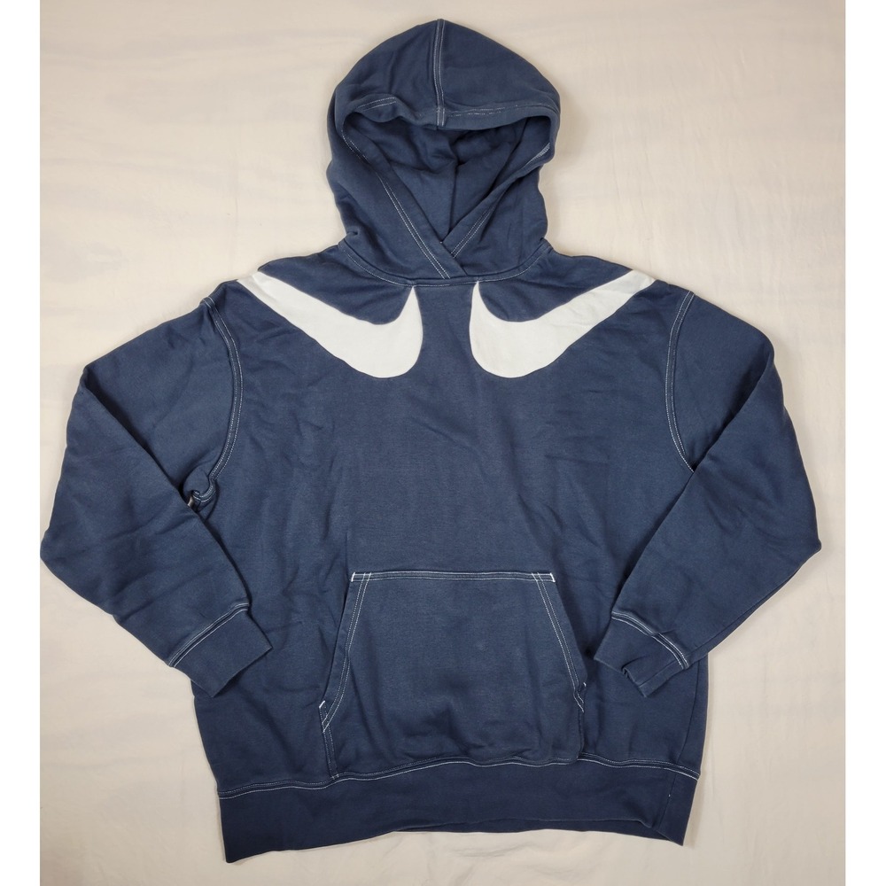 Nike Swoosh Double Logo Hoodie Womens Blue White Contrast Stitch DR6199-437 M